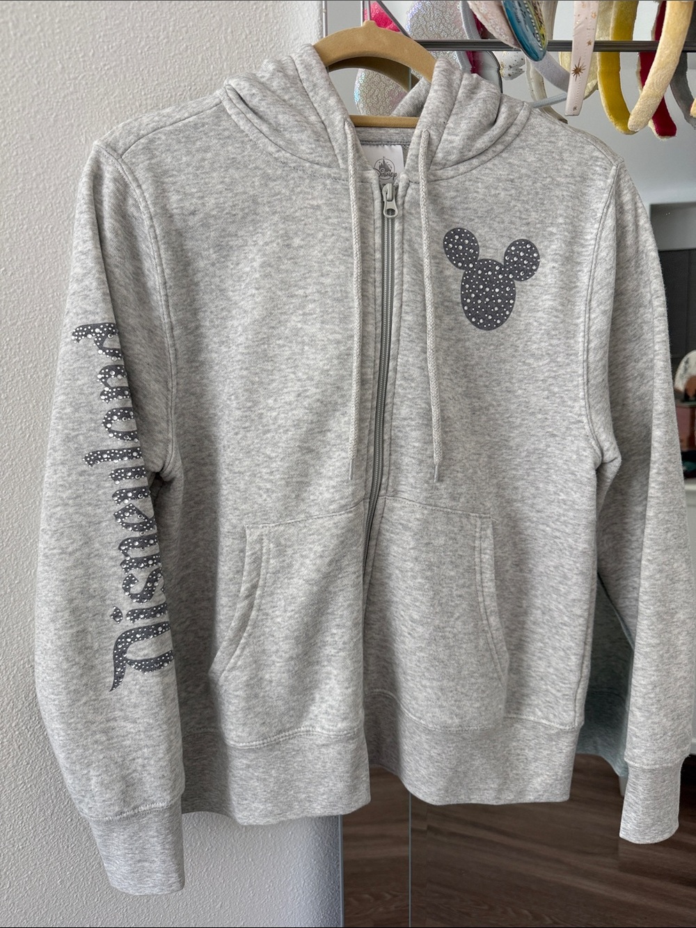 NWOT Disney Parks Disneyland Grey Rhinestone Zip Up Hoodie Size S